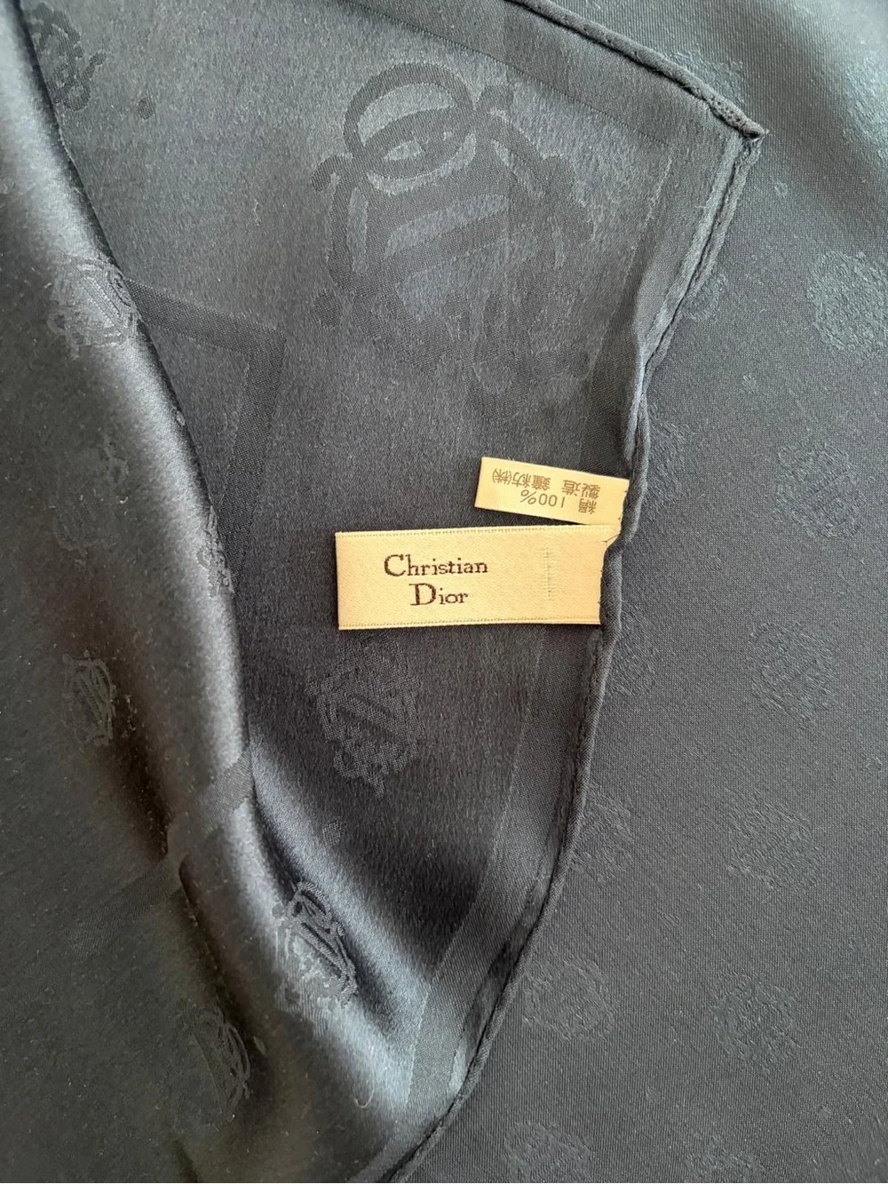Christian Dior Silk Scarf Navy Trotter Monogram Hand Rolled